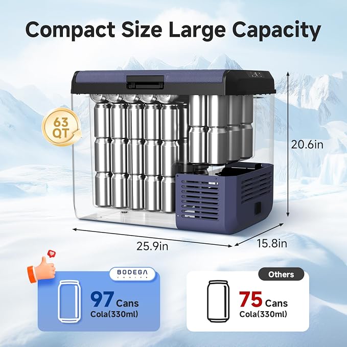 BODEGACOOLER 12v Car Refrigerator, 63QT IPX4 Waterproof Electric Cooler - Image 2