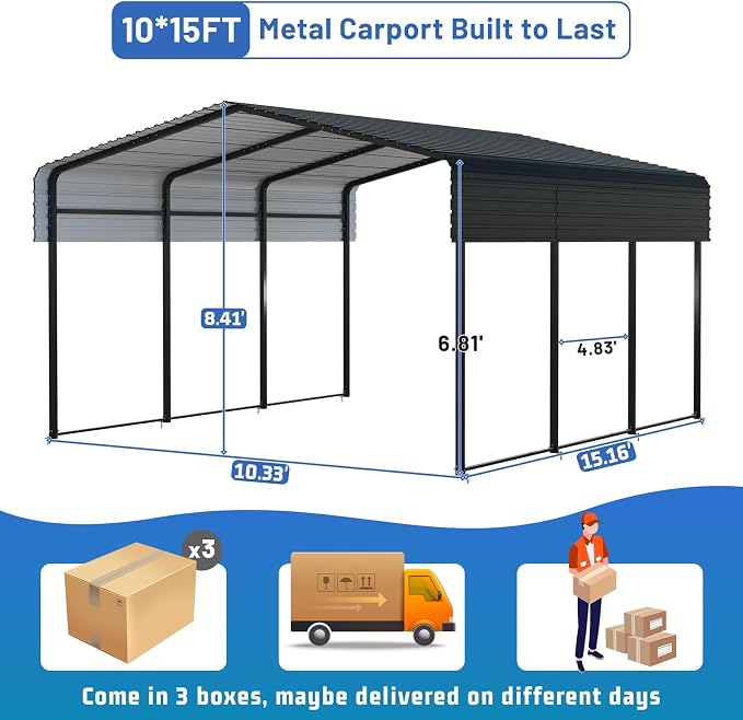 Metal Carport 10 * 15 FT Heavy Duty Carport Canopy - Image 5