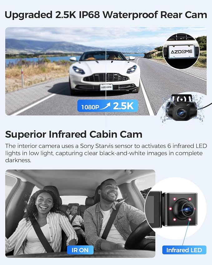 AZDOME M550 3 Channel Dash Cam, 4K+2.5K Dual Dash Camera - Image 3