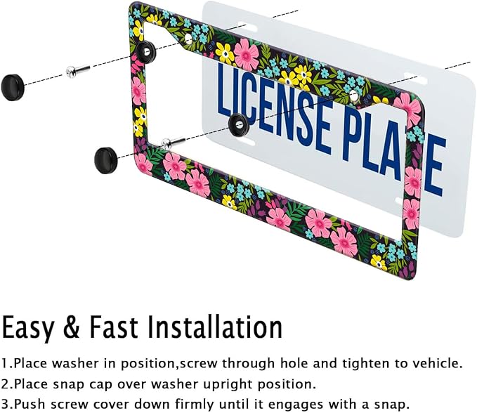 Floral License Plate Frame, Flowers License Plate Holder Covers, Metal Aluminum - Image 6