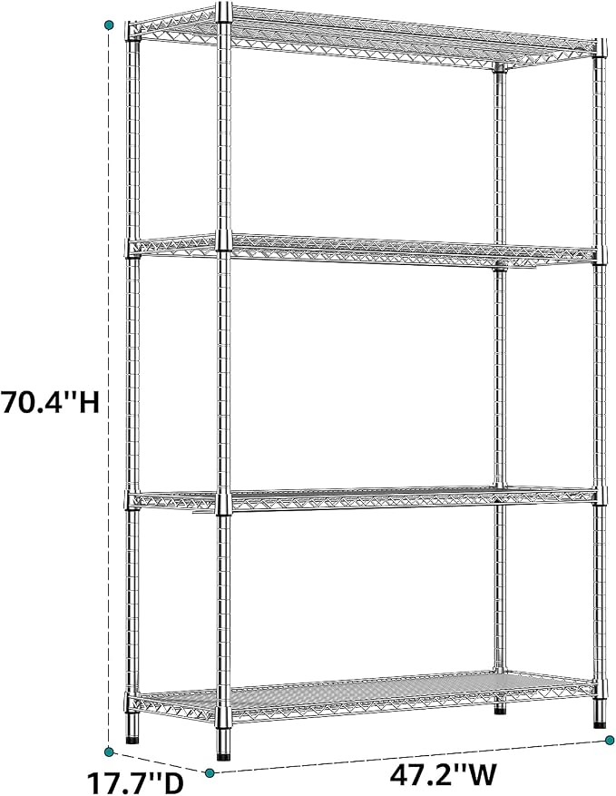 IZEUK 2640 LBS Garage Shelving Wide Storage Shelves 4 Tier Metal Shelves Heavy - Image 3