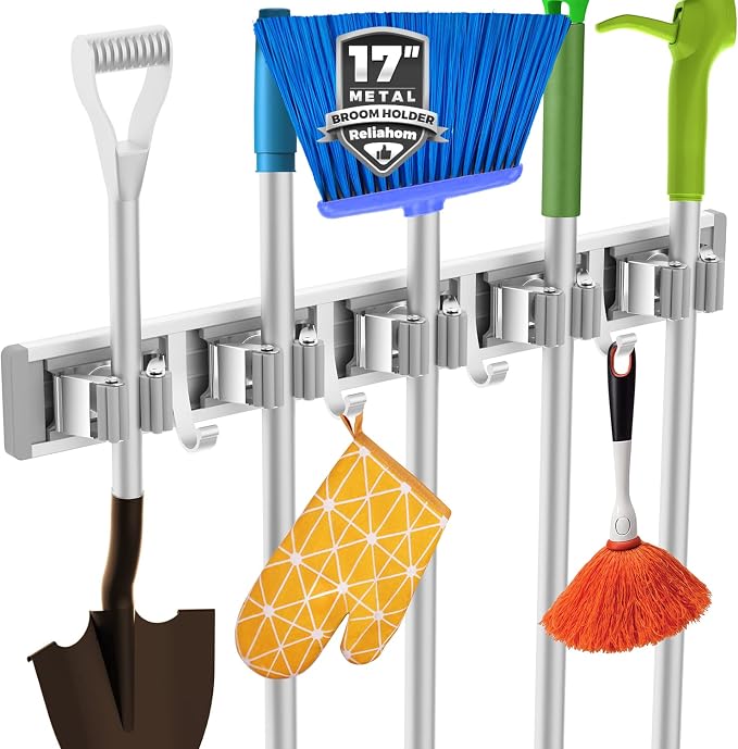 Broom Holder Wall Mount Mop and Broom Hanger Wall Mounted Garage Storage Rack by reliahom