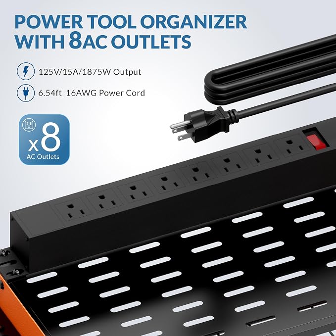 Power Tool Organizer with Charging Station, 4 Layers Garage Storage Rack with 6 - Image 3