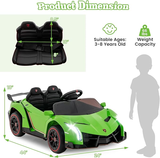 Costzon Ride on Car, Lamborghini Licensed 12V Battery Powered 4WD Sports Car - Image 7