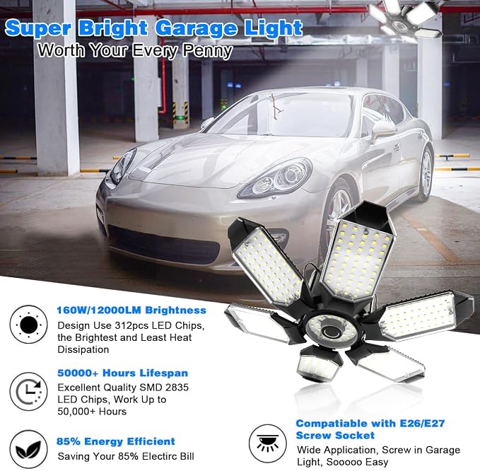 Garage Lights - 2Pack Super Bright 32000LM LED Garage Ceiling Light 6500K LED - Image 2