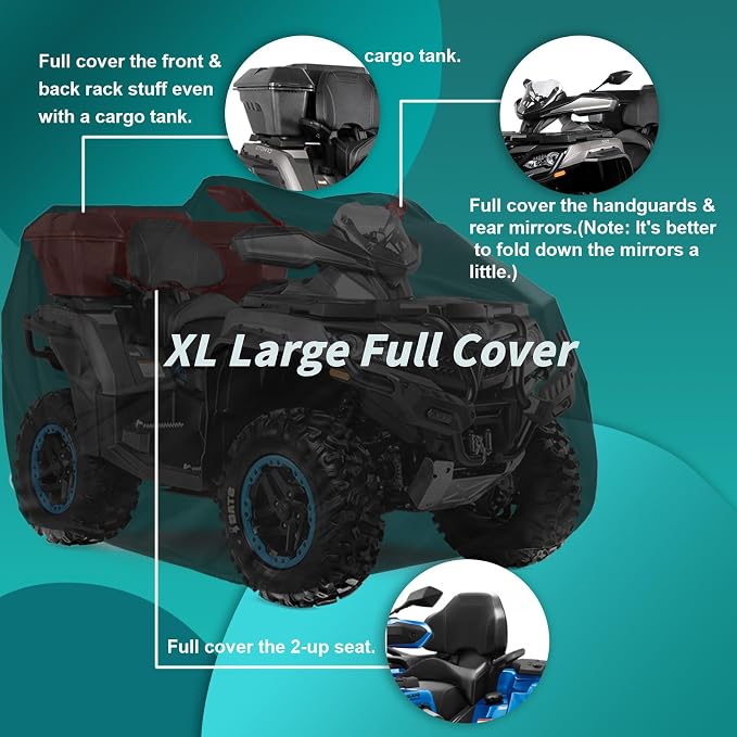 QYMOTO ATV Cover, Large ATV Cover XL 2-UP 4 Wheeler Quad Outdoor Full - Image 2