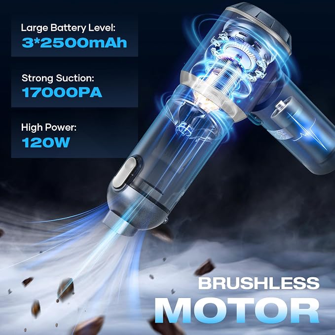 MENDED Handheld Car Vacuum Cleaner Portable Cordless, 3 in 1 High Power Hand - Image 2