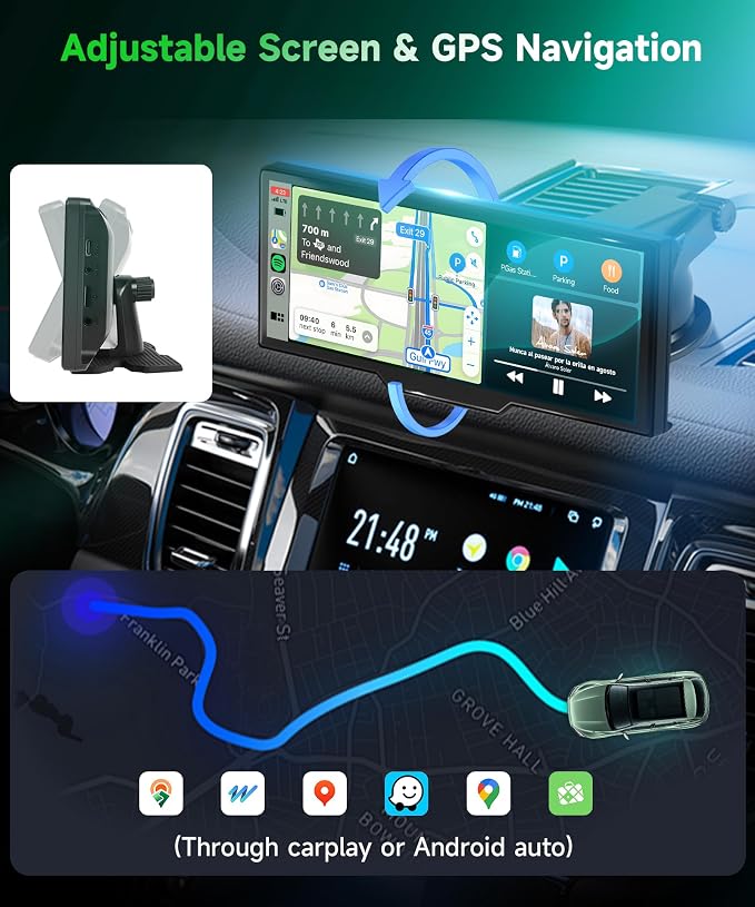 Carplay Screen for Car, 10.26 inch IPS Touch Screen Portable Wireless Car Stereo - Image 4