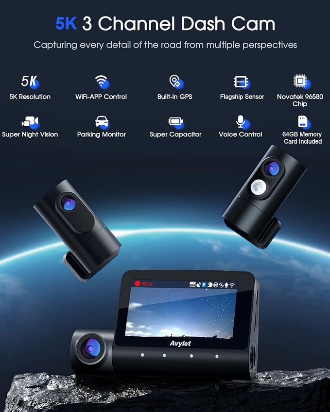 5K 3 Channel Dash Cam, Wi-Fi GPS - Image 2