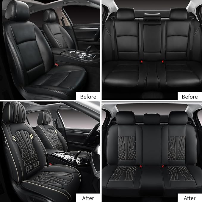 Leather Car Seat Covers 5 Pieces, Full Set Universal Seat Covers - Image 3