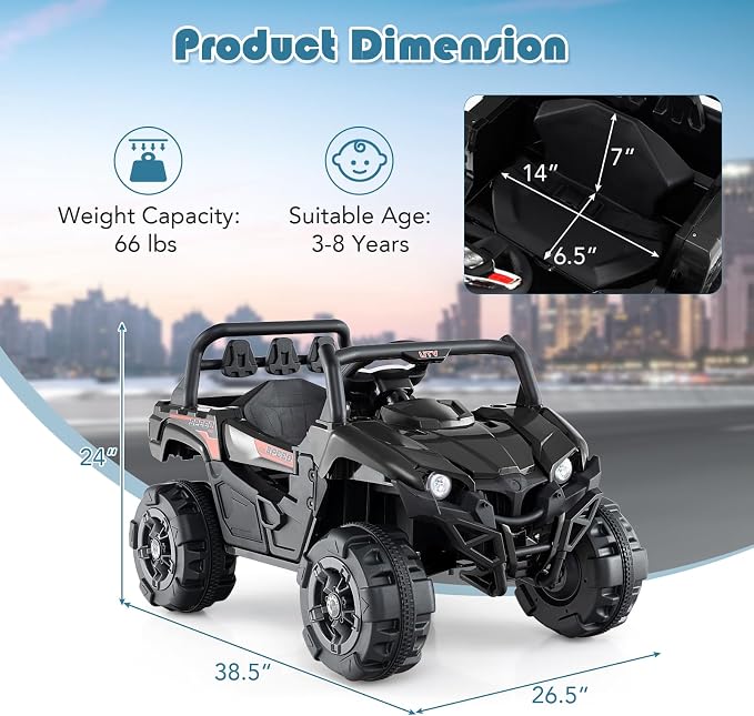 OLAKIDS 12V Ride on Car UTV, Battery Powered Off-Road Kids Electric Vehicles - Image 6