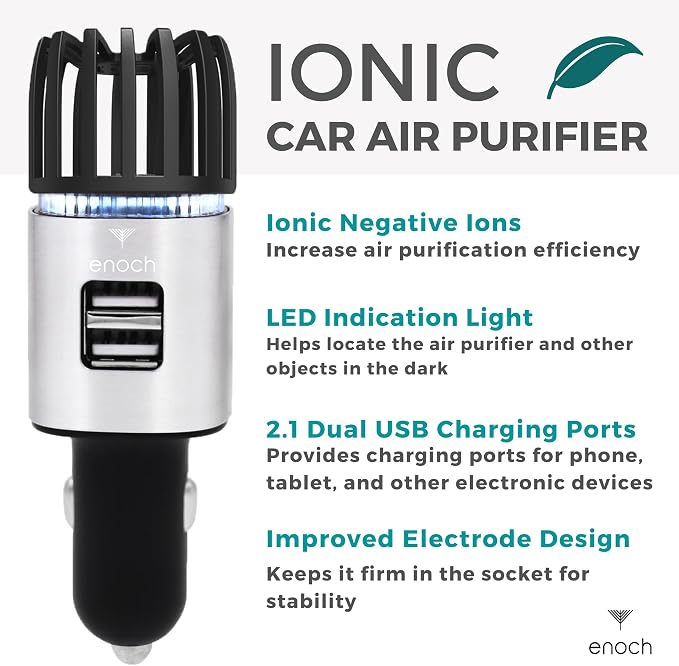 Enoch Car Air Purifier Premium Air Ionizer - 12V Plug-In Ionic Ozone Deodorizer - Image 3