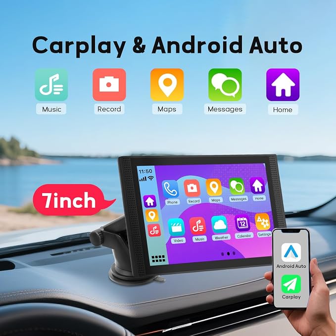 Wireless Apple Carplay Screen for Car Android Auto, Backup Camera, FM - Image 2