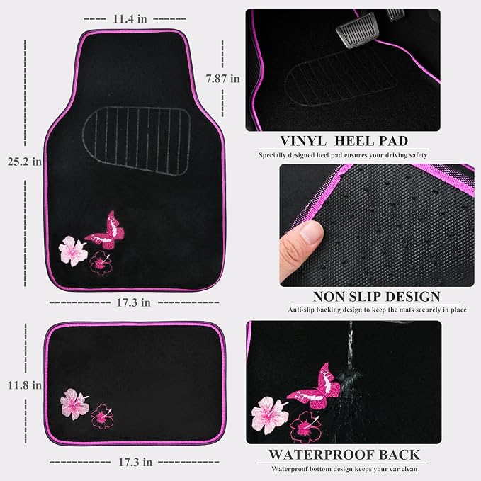 CAR PASS Universal Cloth Butterfly Car Seat Covers Full Set, Embroidered Flower - Image 6