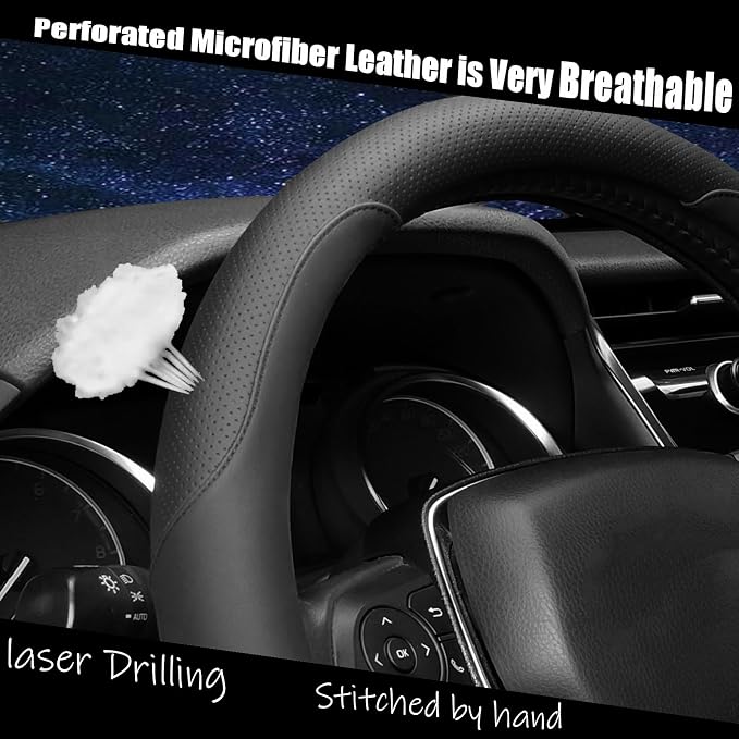 Steering Wheel Cover Standard Size Medium 14.5-15 inch, Breathable Microfiber - Image 4