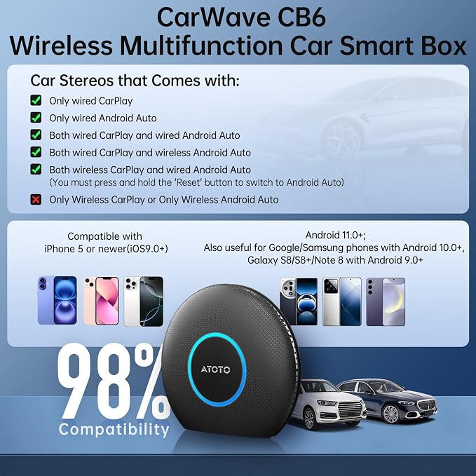 Ai Box Carplay/Android Auto Wireless Adapter, Android 13 6-in-1 Ai Box - Image 8
