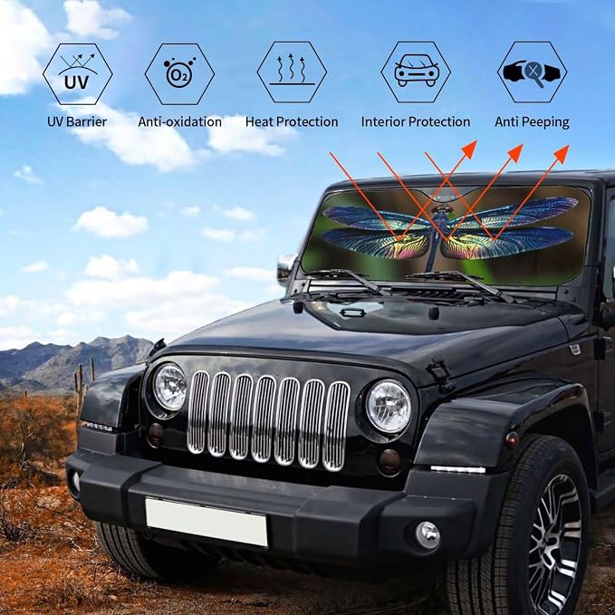 Dragonfly Car Windshield Sunshade Front Window Sun Visor Protector Foldable - Image 5