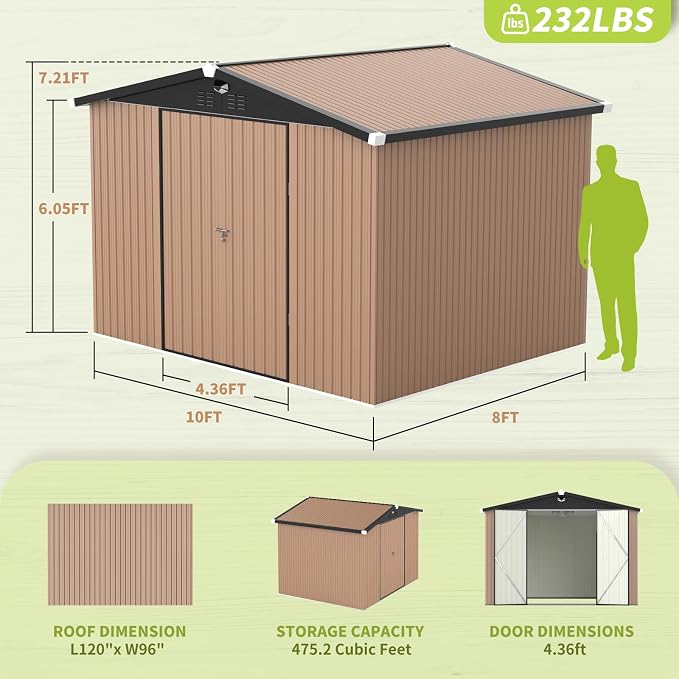 Metal Storage Shed, Outdoor Storage Building 10x8, Large Backyard Shed - Image 3
