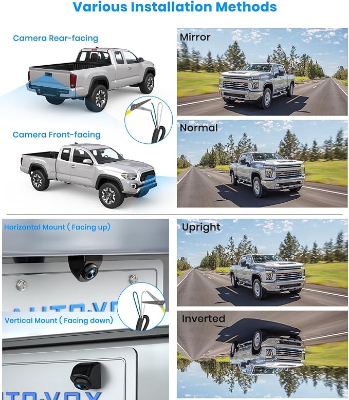 AUTO-VOX 180° Front/Backup Camera, OEM Mini Style, Screw-Free Easy Install - Image 7