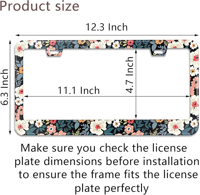 Folk Floral License Plate Frame Colorful Flowers Stainless Steel License Plate - Image 3