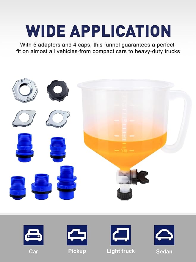 SMART JERRY - Coolant Bleeder Kit, Universal Radiator Burping Funnel, No-Spill - Image 7
