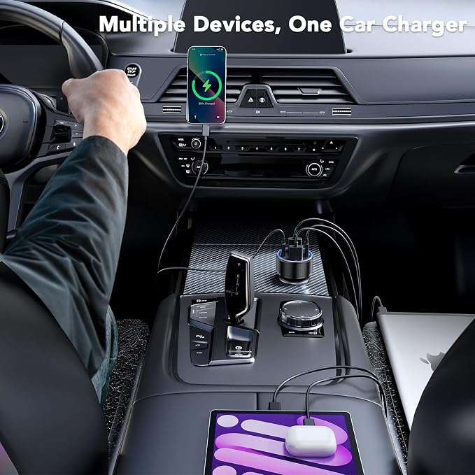 USB C Car Charger Fast Charging USB C Cable, 78W 4 Port iPhone 16 15 Car - Image 5