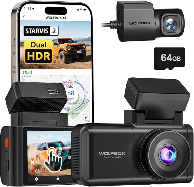 WOLFBOX X3 2.5K 60FPS Dash Cam, STARVIS 2 IMX675 by WOLFBOX