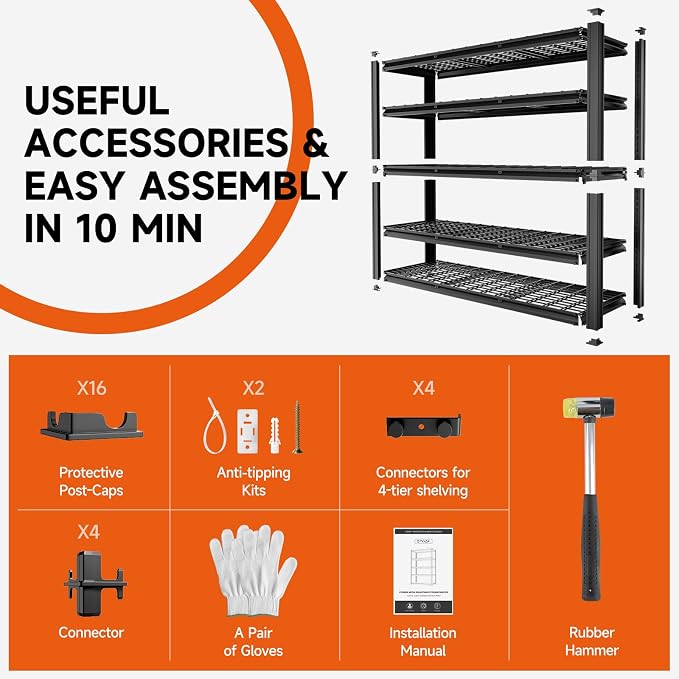 5-Tier 60" W x 20" D x 72" H Garage Shelving 30000LBS Heavy Duty Adjustable - Image 7
