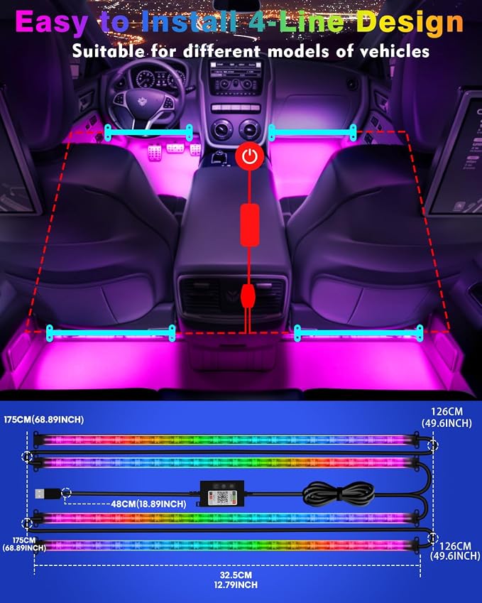 Car Led Strip Lights, RGB Truck Interior Lights - Image 6