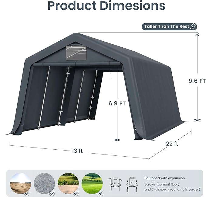 PHI VILLA 13'X22'X9.6' Outdoor Portable Storage Shelter Shed Garage - Image 7