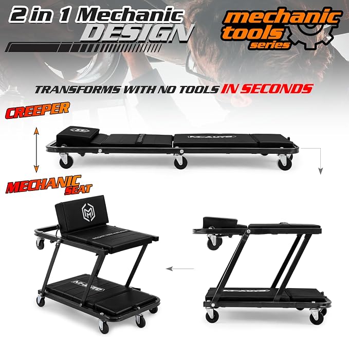 M-AUTO Heavy-Duty Convertible Mechanic Creeper, Z-Creeper 2-in-1 Creeper and - Image 4