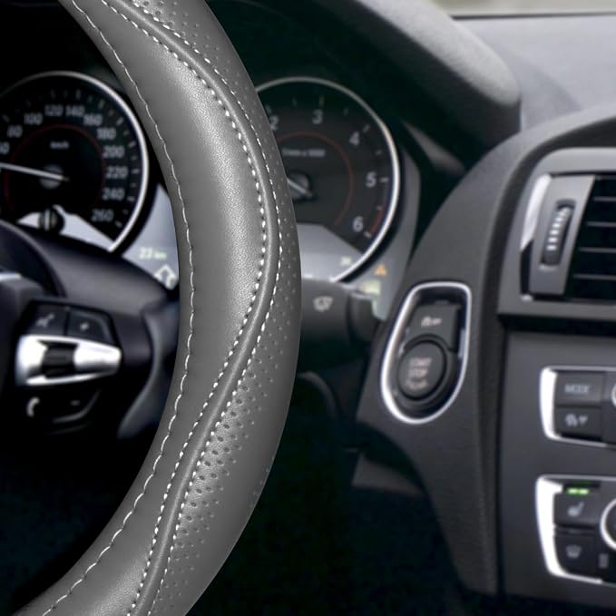 HAOKAY Top Grade Gray Genuine Leather Steering Wheel Cover Men Women, Luxury - Image 3
