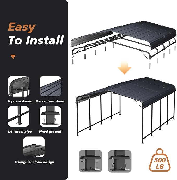HOMPUS 10x20 FT Metal Carport, Enhanced Base Oversized Garage Carports - Image 3