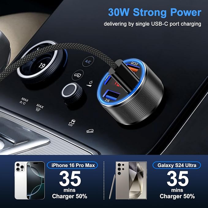 Car Charger USB C, Besgoods 4 Ports Cigarette Lighter USB Charger USB C Car - Image 3