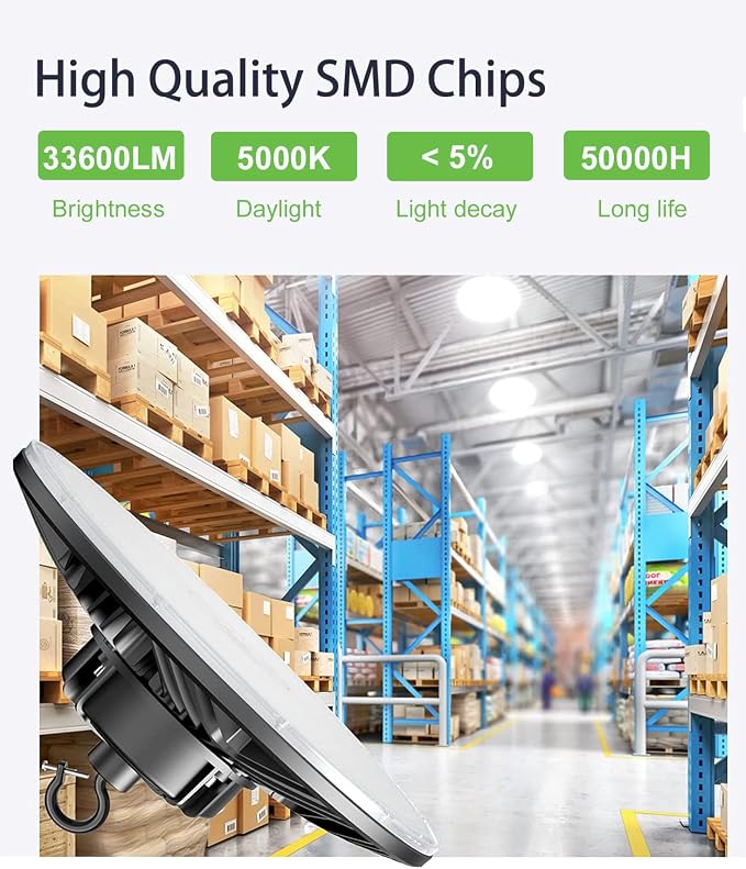240W/200W/150W UFO LED High Bay Light, UL & DLC Listed 5000K Daylight 33600LM - Image 2