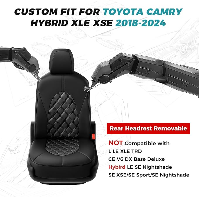 for Toyota Camry Seat Covers Hybrid XLE XSE 2018 2019 2020 2021 2022 2023 2024 - Image 2