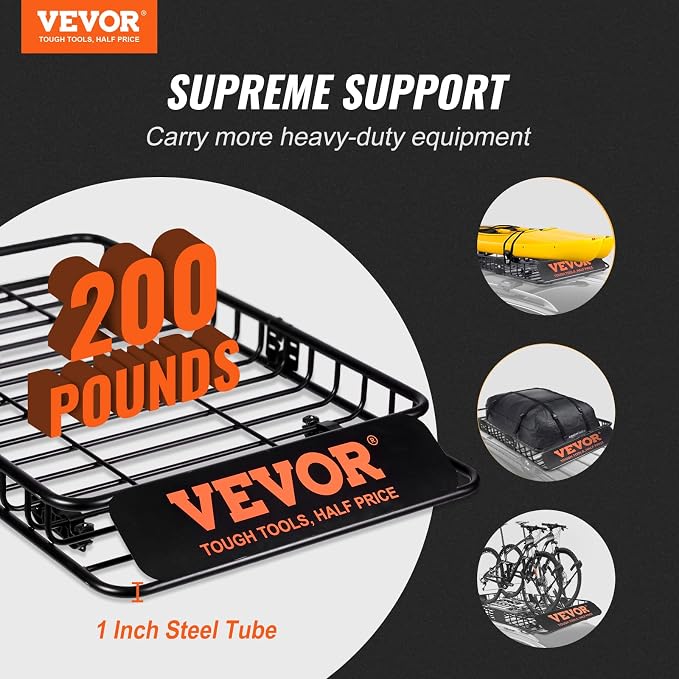 VEVOR Roof Rack Cargo Basket, Heavy-Duty Steel 200 LBS Capacity Universal Roof - Image 2