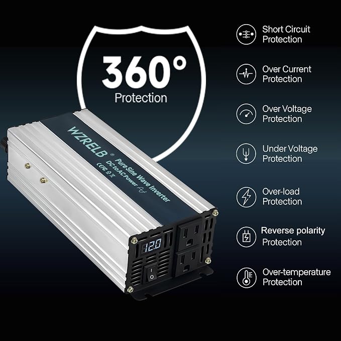 WZRELB 800W Pure Sine Wave Inverter 12V DC to 110V 120V AC Power Converter - Image 2
