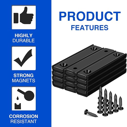 MIKEDE 12 Pack Neodymium Bar Magnets, 70LB Strong Rare Earth Mounting Magnet - Image 5