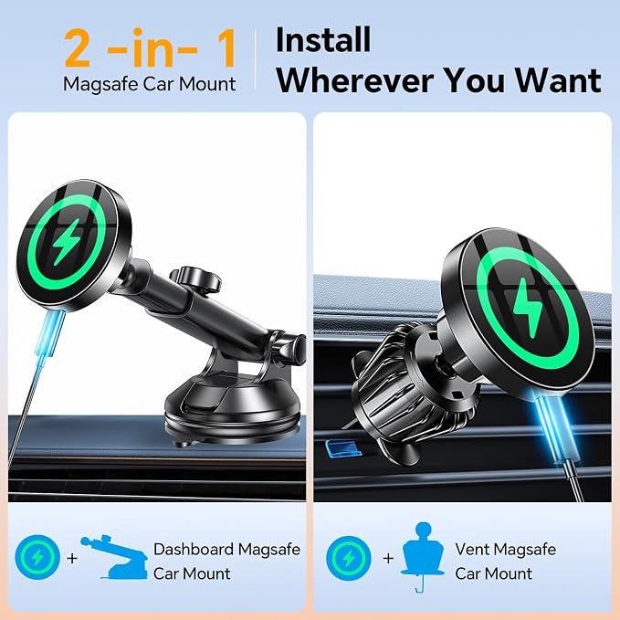 Coolpow for MagSafe Car Mount Charger【Ultra Magnet】Magnetic Phone Holders for - Image 2
