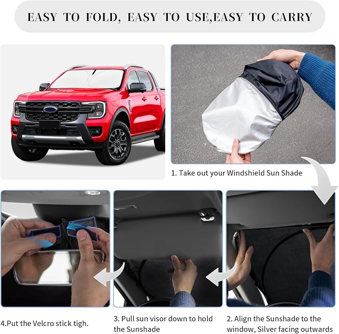 Sun Shade Sunshade for Ford Ranger Windshield Cover, 4-Layer Front Window Shade - Image 6