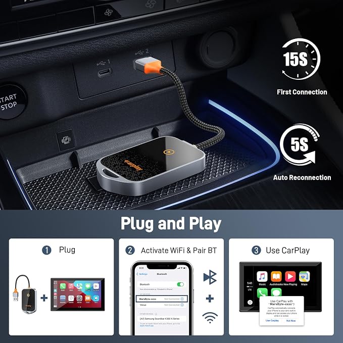 Wireless CarPlay Adapter for iPhone, 5.8GHz Carplay Wireless Adapter Converts - Image 3