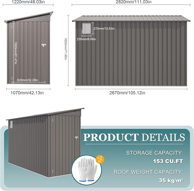 4 * 9.2 FT Outdoor Storage Shed, Galvanized Steel Garden Shed - Image 6