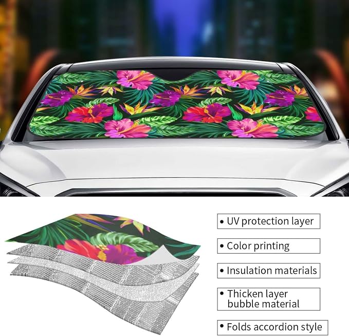 Tropical Flowers Car Windshield Sunshade Front Window Sun Visor Protector - Image 4