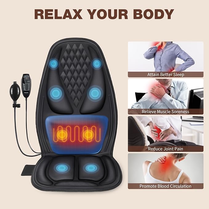 Back Massager with Heat, Massage Seat Cushion with 3D Lumbar Traction, 8 - Image 6