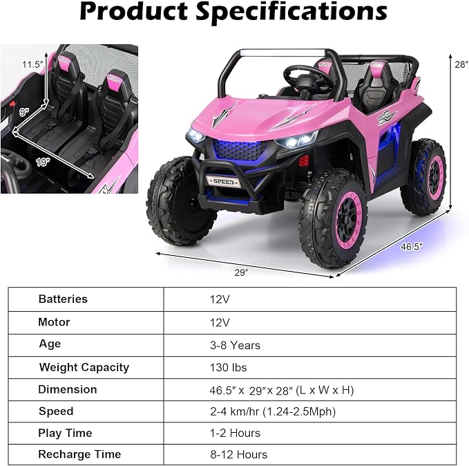 Costzon 2-Seater Ride on Car for Kids, 12V Kid' Electric Vehicles w/Remote - Image 7