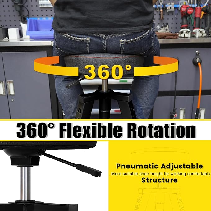 Adjustable Tall Shop Stool, Mechanic Garage Bar Stool Chair, Work Metal Chair - Image 4