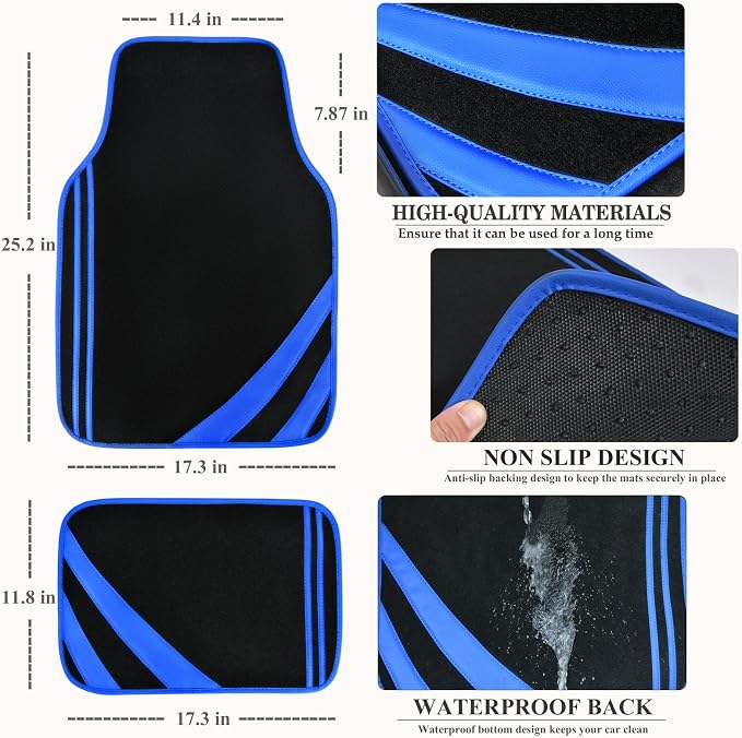 CAR PASS Faux Leather Car Mats Blue Edge Waterproof Car Floor Mats Car Carpet - Image 2
