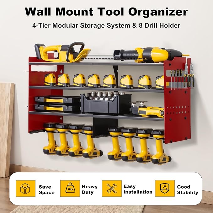 oviitech Power Tool Organizer Wall Mount, 8 Drill Holder Wall Mount Loads 400lbs - Image 2