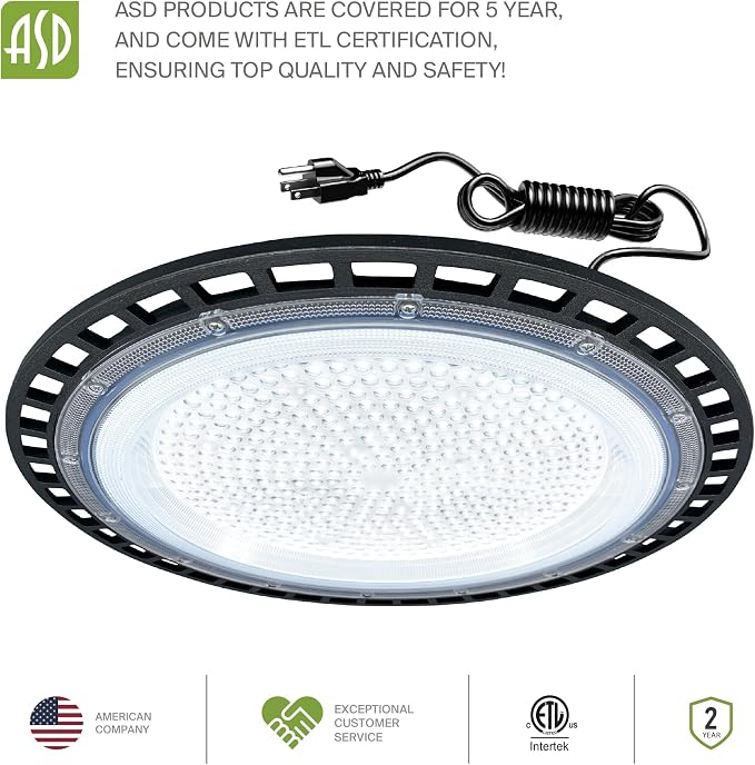 ASD LED High Bay UFO Light Fixture, Commercial Shop Lighting | Plug & Play Cable - Image 8
